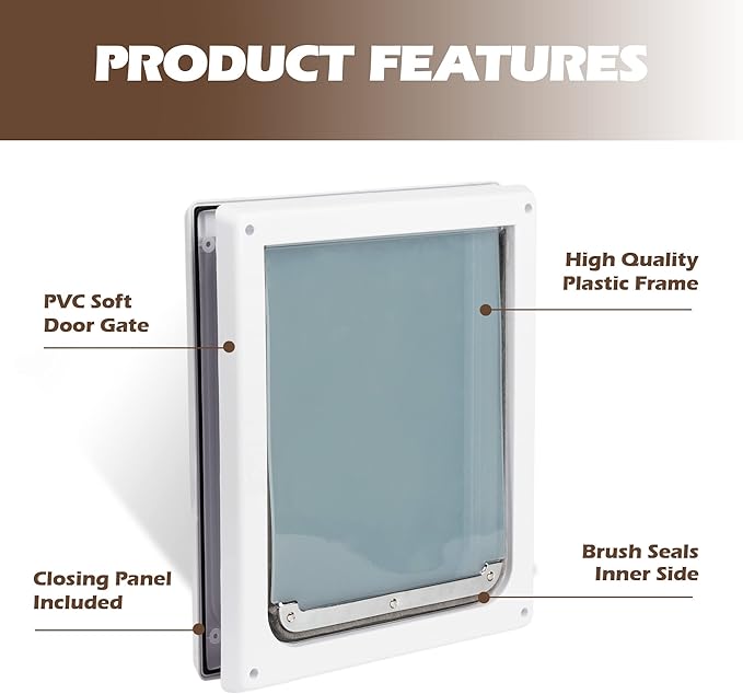Doggie Dog Flap Interior Sliding Door Wall 2 Ways Locking Entry Pet Glass Door with Transparent Flap