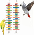 2 PCS 14.37" Multicolored Bird Toys - Stress Relief Chew Parrot Toys, Natural Wooden Blocks, Hanging Bird Cage Accessories, for Parakeets Cockatiels Conures Budgies African Grey Macaws Amazon Parrots