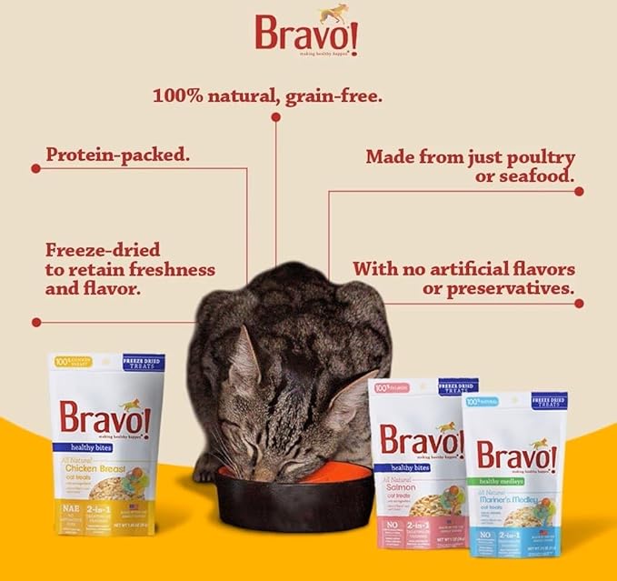 Bravo! Healthy Bites Single Ingredient Freeze Dried Raw Cat Treats, Chicken Breast, 1.5 Ounce, High Protein, Grain Free, Gluten Free