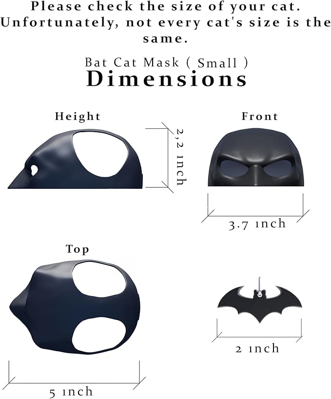 Bat Mask and Collar Badge Set, Funny Pet Costume Accessories for Indoor Cats, Superhero Outfit for Halloween, Cosplay, Photoshoots, and Gift for Pet Lovers (Small)
