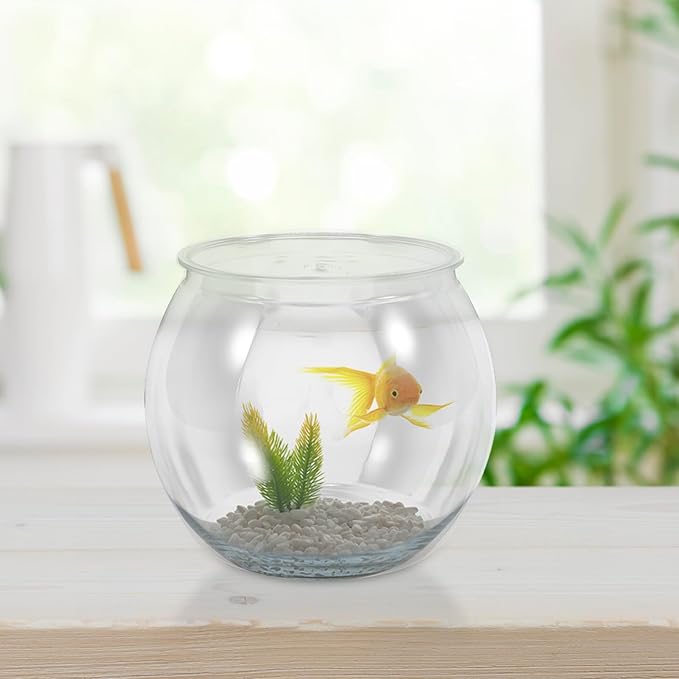 Fish Tank Small Glass Fish Bowl Plastic Aquarium Goldfish Tank Desktop Turtle Tank Goldfish Bowl Micro Landscape Decoration for Home Office Table Decor 16.5x16.5cm Bubble Bowl