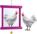 Sadnyy 1 Pcs Chicken Mirror Toys Extra Large 10.6 x 10 Inch Big Hanging Swing Mirror with Bell Wooden Pecking Toy for Hens Birds Parrots Coop Roosters (Square,Rose Red)