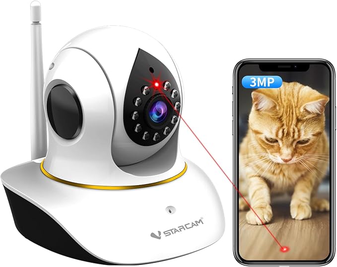 VSTARCAM Pet Camera with Laser, 3MP 2.4GHz WiFi Interactive Dog & Cat Laser Toy with Night Vision, Motion Detection Alerts, APP Remote Control Indoor Security Camera for Pet Monitoring
