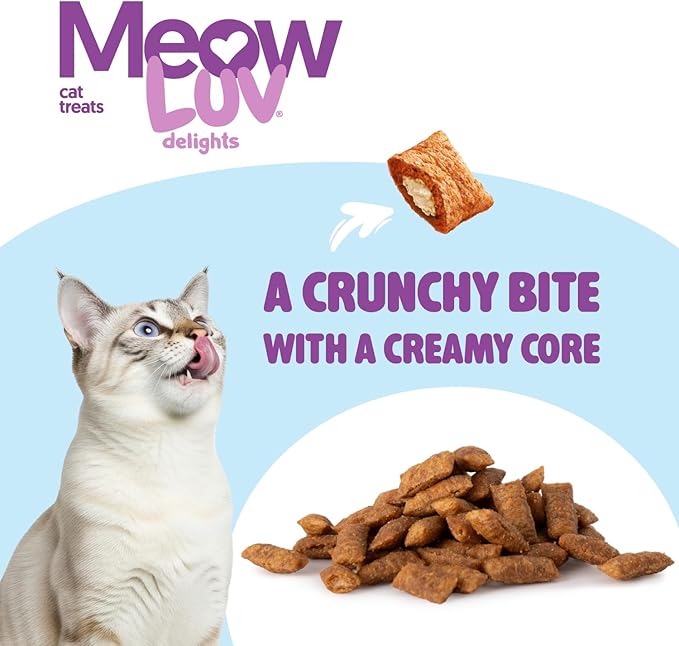 Ultra Chewy Meow Luv Delights Crunchy Cat Treats with Creamy Center - Salmon Flavor - Premium Cat Snacks - Soy-Free Recipe - Healthy Treats for Indoor Cats - 4 Pack