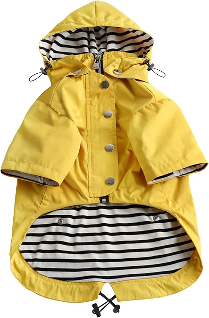 Morezi Dog Zip Up Raincoat with Reflective Buttons, Rain/Water Resistant, Adjustable Drawstring, Removable Hood, Raincoats with Legs 8lbs to 80lbs Available - Yellow - XXL