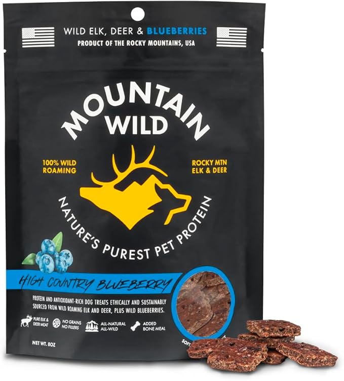 High Country Wild Blueberry Elk & Venison Multipurpose Dog Treats - Natural Grain-Free Puppy & Dog Snacks - Protein for Training & Reward - No Fillers, No Artificial Preservatives, 8oz 1 Pack