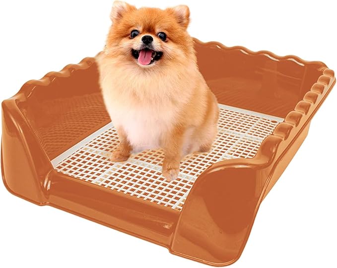Lutema Indoor/Outdoor Training Dog Potty Tray for Small and Medium Puppies Litter Boxes in (Orange Brown)