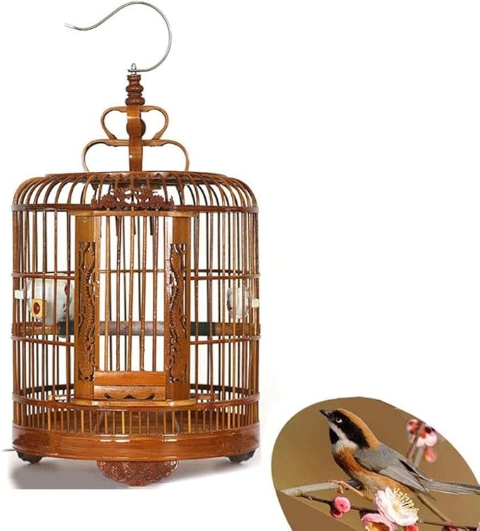 Bamboo Carved Bird Cage Traditional Chinese Style Boutique Thrush Bird Cage Garden Hanging Decor