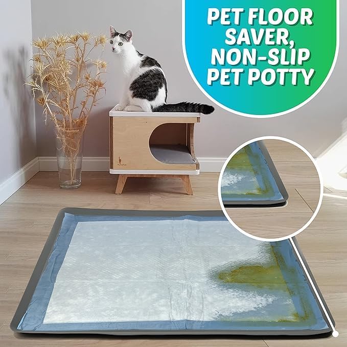 TidyFriend 2 Pk Dog Pee Pad Holder Tray Fits for 24” x 36” Pee Pads with Corner Lock Holes, Raised Edges, Non-Spill, Easy to Clean Silicone Dog Potty Tray Holder, for Indoor Floor Protection (Grey)