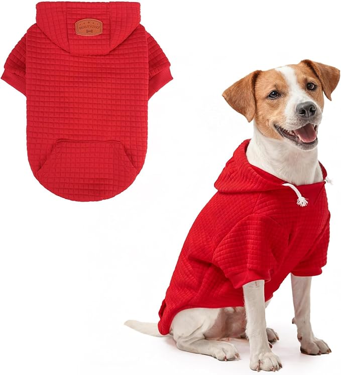 BEAUTYZOO Dog Hoodie with Leash Hole and Pocket,Dog Sweaters for Small Medium Large Dogs Boys Girls,Waffle-Like Laminated Cotton Warm Outfits for French Bulldogs, Pitbull, Winter Puppy Clothes Jacket