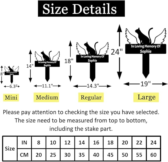 Custom Cat Memorial Stake Metal Grave Marker, Personalized Cat Memorial Grave Marker with Wings, Pet Cat Remembrance Stake Cat Memorial Plaque with Stake, Cat Loss Gift Sympathy Sign