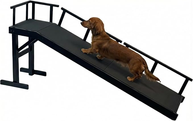73" Dog Ramp for Bed,Birchwood Pet Ramp with Removable Side Rail and Non-Slip Surface, Pet Ramp for Small & Large Dogs with Rest Platform and DIY Glow Strips,Dog Stairs for Couch, Black