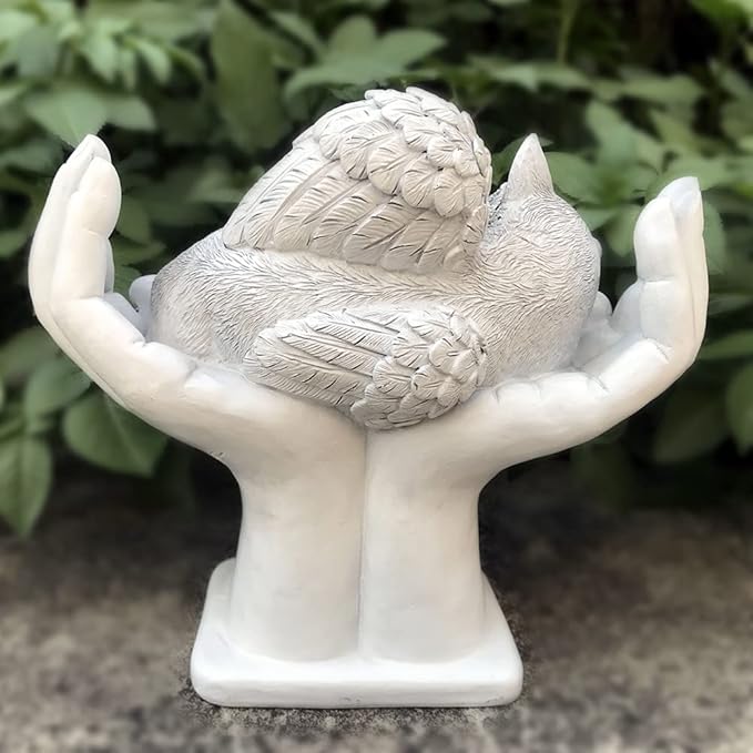 Personalized Cat Pet Grave Markers Memorial Angel Statue Stone with in God's Hands, Cat Pet Headstone Garden Stone，in Loving Memory of A Pet Lost Gift, 7 Inch(H)