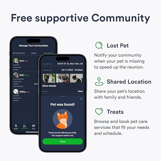 Set of 2 Pet GPS Tracker – Smallest Waterproof Pet Tracking Device with App, Real-Time Location, Smart Alerts & Geo-Fence, Long-Life Battery, Collar-Compatible – iOS & Android (Subscription Required)