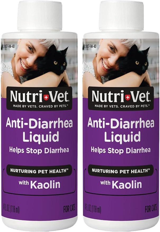 Nutri-Vet Anti-Diarrhea Liquid for Cats,Gentle Formula with Pectin and Kaolin,Soothes Upset Stomach & Irritated GI Tract,Slows Stool Passage,Cat Essentials,Detoxifies Bacterial Toxins,4oz,(Pack of 2)