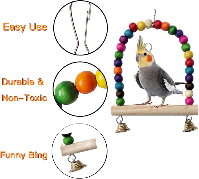 9Pcs Bird Toys for Parakeet, Cockatiel, Finches, Budgerigar, Mynah, Love Birds, Small Parrots, Parrot Cage Stand Accessories