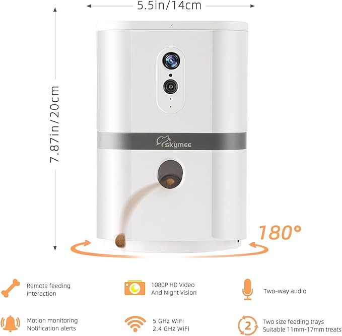 Petalk AI II Dog Camera Automatic Treat Dispenser, 5G WiFi Pet Camera with 180° Pan Full-Room View