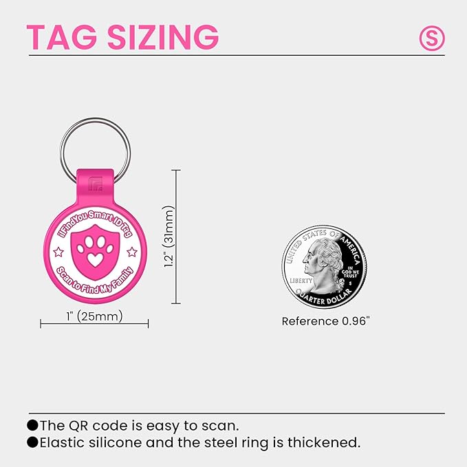 Silicone Cat Tags Personalized Small for Pet Collars, QR Code Cat Name Tags, Scan Location Alerts, Rose Red S