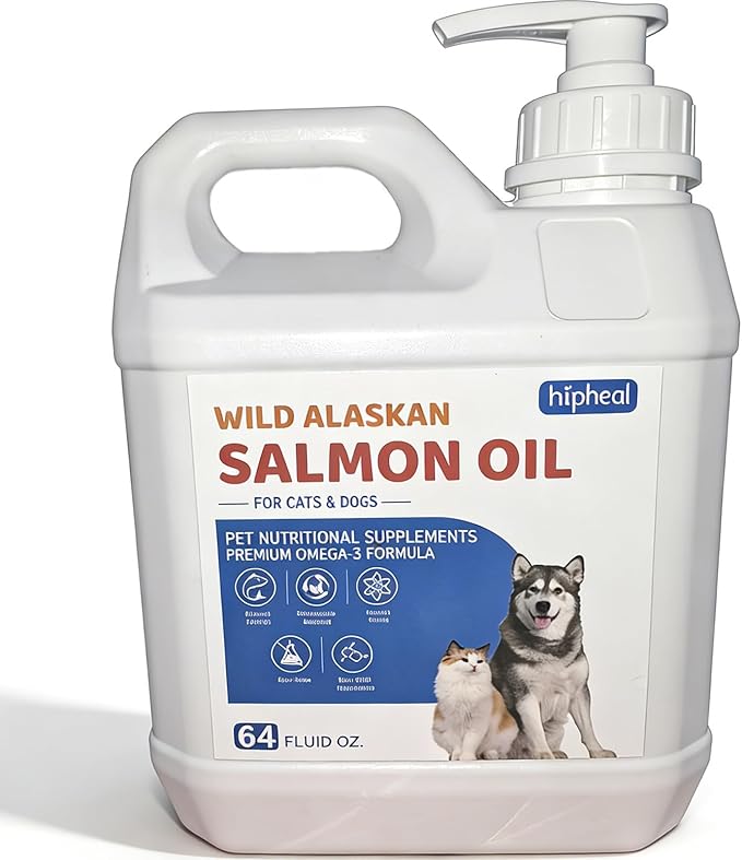 Wild-Caught Salmon Oil for Dogs & Cats - Omega 3 EPA DHA,Fish Oil Liquid Supplement for Skin & Coat Health (64 FLOZ Fish Oil)