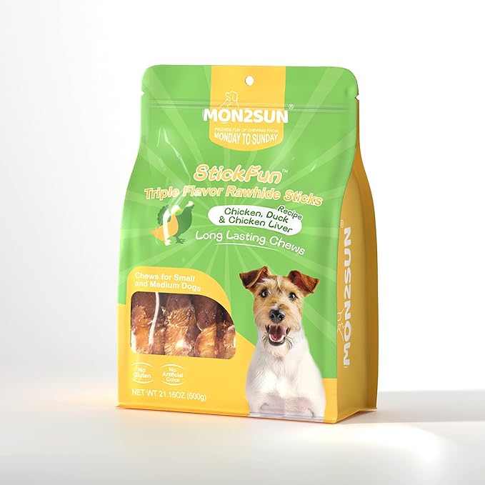MON2SUN Dog Treats, Triple Flavor 5 Inch Chicken Liver Duck and Chicken Wrapped Rawhide Snacks for Small and Medium Dogs, 21.16 Oz (30 Count-Pack of 1)