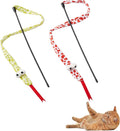 NOWFRESH Cat Wand Toy Set, 2 PCS Interactive Cat Teaser Wands with Cute Red Snake & Green Snake Designs, Equipped with Bells and Streamers to Captivate Your Cat’s Attention