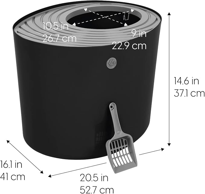 IRIS USA Large Top Entry Cat Litter Box with Lid Enclosed Covered Hooded Design Litter Catching Scatter Shield Pan Dog Proof Pet Proof Scoop Included Odor Control for Indoor Cats Kittens, Black/Gray
