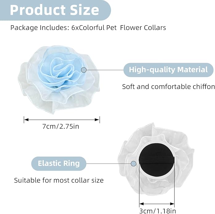 6Pcs Dog Collar Accessories, Floral Charms Decorations for Cats and Dogs