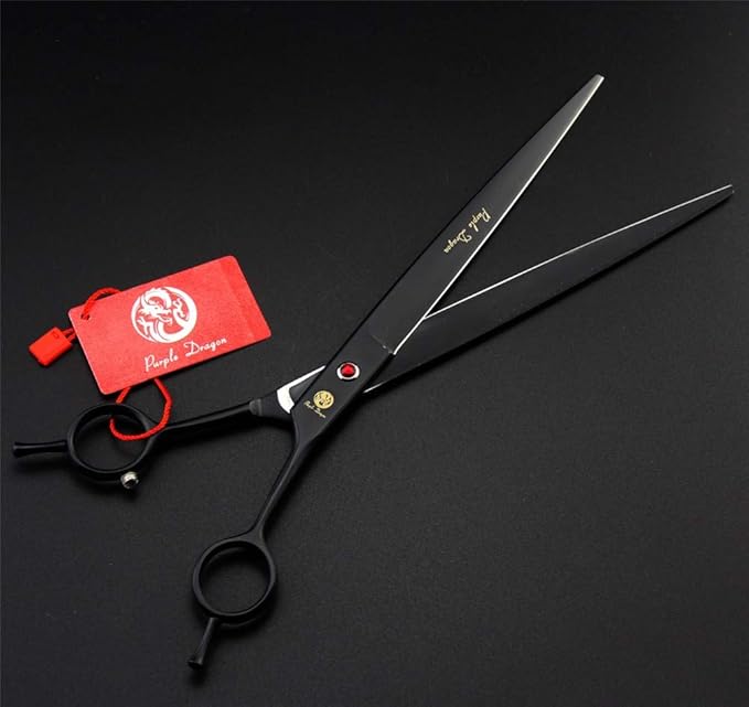 Purple Dragon 9.0" Black Twin Tails Upward Curved Blade Pet Grooming Scissors Dog Hair Cutting Shears with Bag for Professional Left Handed or Right Hand Pet Grooomer (Black Upward Curved)