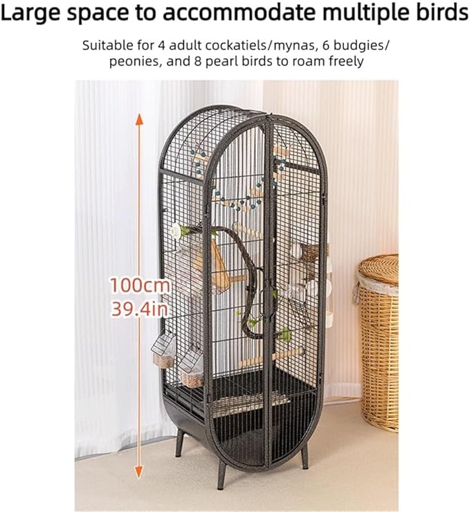 Elegant Large Bird Cage with Support Legs, Metal Birdcage with Accessories, 39.4in Luxury Parrot Aviary for Lovebirds, Cockatiels, Grey Parrots(Black)