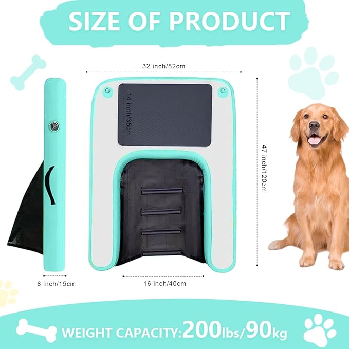 Dog Pool Ramp, Inflatable Dog Boat Ramp, Non-Slip EVA Inflatable Floating Dock Ladder for Pools Boats Docks, Safe & Easy Water Access for Large Dogs, Green