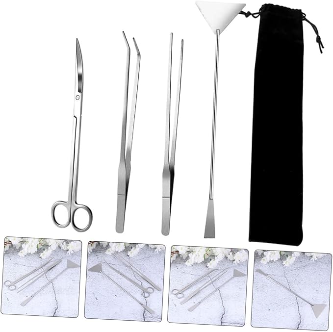 BESPORTBLE 1set Aquatic Plants Tool Kit Stainless Steel Aquascaping Tweezers Scissors Spatula Storage Bag Fish Tank Maintenance Tools for Aquarium Plants Decorations