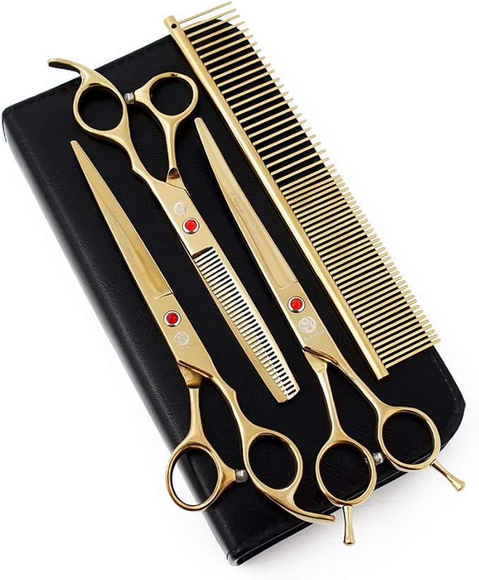 Purple Dragon 7.0 inch Rhinestone Decoration 3PCS Pet Grooming Scissors Dog Hair Cutting & Thinning Shears Set