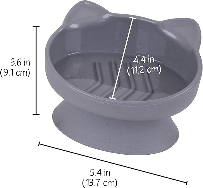Kitty City Elevated Slow Feeder Cat Bowls (Set of 2), Whisker-Friendly Raised Cat Food Dishes with Ridges, Helps Reduce Fast Eating & Digestion Issues, Dishwasher Safe, 6.5 oz – White & Gray