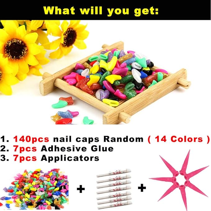 VICTHY 140pcs (14 Colors) Cat Nail Caps, Cat Claw Covers Cat Nail Covers with Adhesives and Applicators (Extra Small)