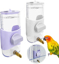 PINVNBY 2 PCS Automatic Bird Water Dispenser 9.47 Fl Oz Parakeet Water Dispenser for Cage Suspended Water Feeder Bird Cage Accessories for Budgie Lovebird Cockatiel Finch (White + Purple)