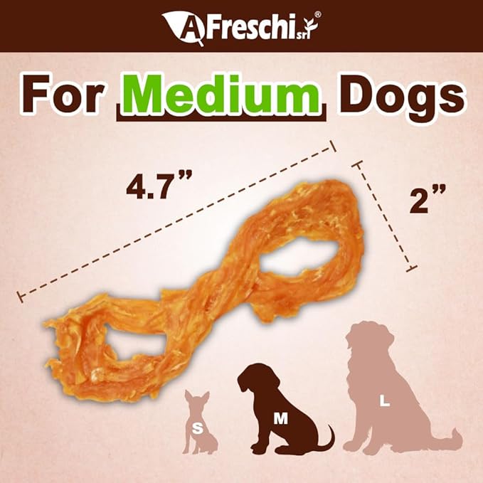 A Freschi srl Turkey Tendons for Dogs, USA-Sourced, Healthy Dog Treats, Rawhide-Free Puppy Chews, Long Lasting, All Natural, Hypoallergenic Dog Treats for Medium Breeds, 10 oz Pack Rope (M)