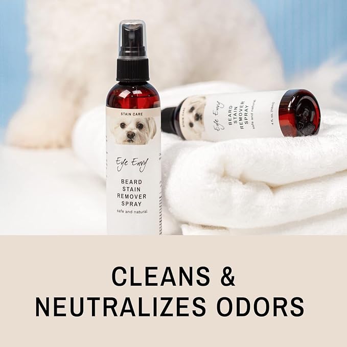 Eye Envy Beard Stain Remover Spray for Dogs/Cats. 100% Natural, Safe. Remove Stains from Drooling, Saliva, Food, Runoff from Tearing. Treats The Cause. Removes Odors. Keeps Dog Beards Clean. 8oz