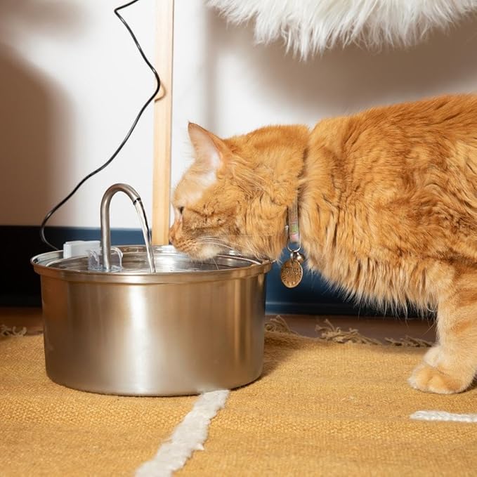 Stainless Steel Cat Water Fountain Automatic Drinking Fountain, Quiet Circulating Water Bowl, Dishwasher Safe, Indoor Pet Fountain for Hydrated Healthy Cats (Stainless Steel, 3.2L Corded)