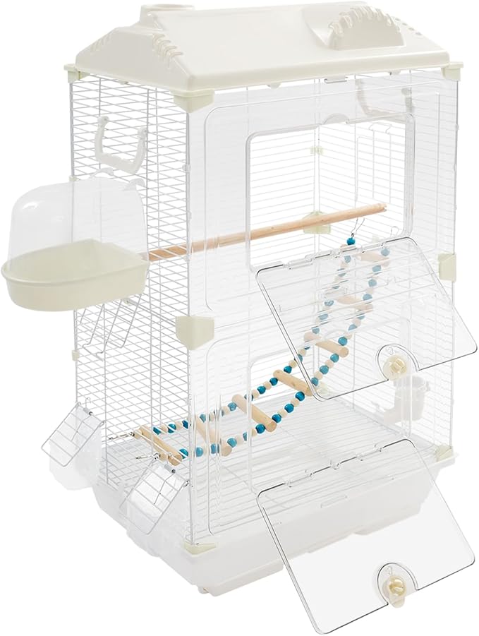 Two-Tier Bird Cage Medium Small Bird Cage Flight Cage with Stand Food Containers 30’’h Bird Cages with Pull Out Tray and Feeder Detachable Pet Flight Birdcage for Parrot Lovebirds (C)