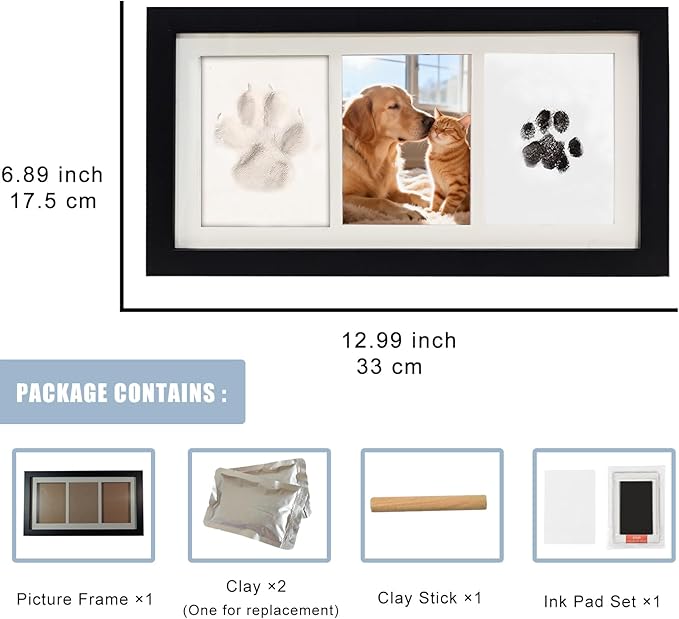 Paw Print Impression Kit for Dogs and Cats, 2 Clay, Large Ink Pad, Pet Memorial Keepsake, DIY Memorial Gift for Pet Owners, Black