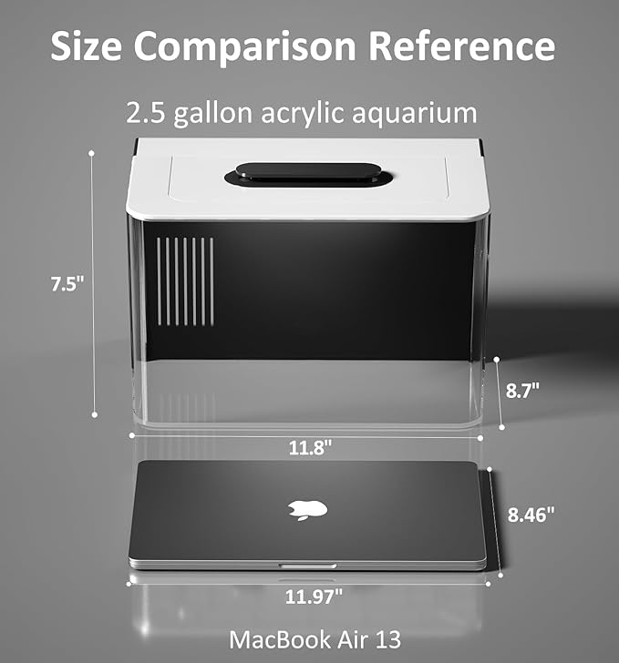 Betta Fish Tank Kit 2.5 Gallon Aquarium with Hidden Filtration, Light, Lid, Small Acrylic Tank for Beta, Shrimp, Guppy