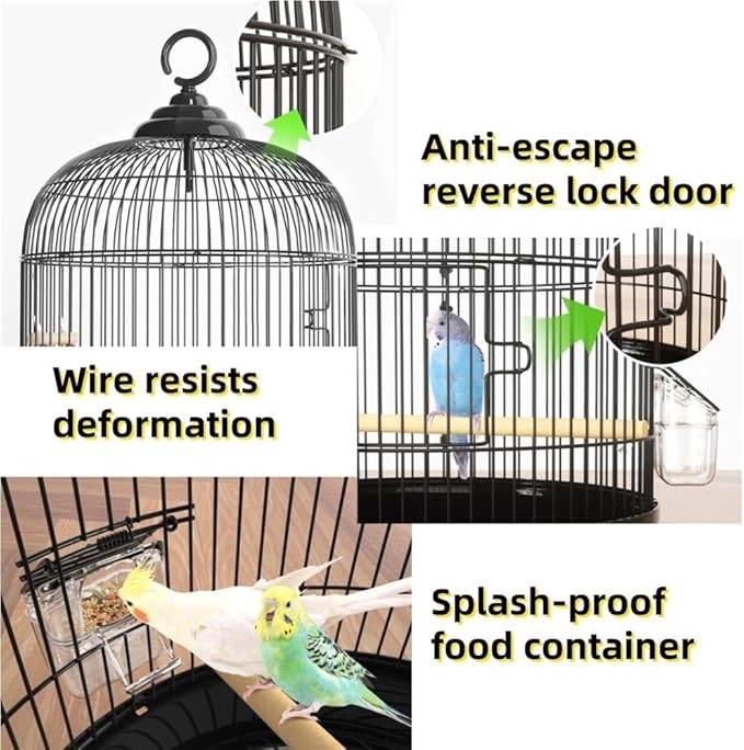 Bird Cage with Wire Mesh, Round Iron Bird Cage, Indoor Parrot Cage, for Small Parrots Parakeets Cockatiels(White)