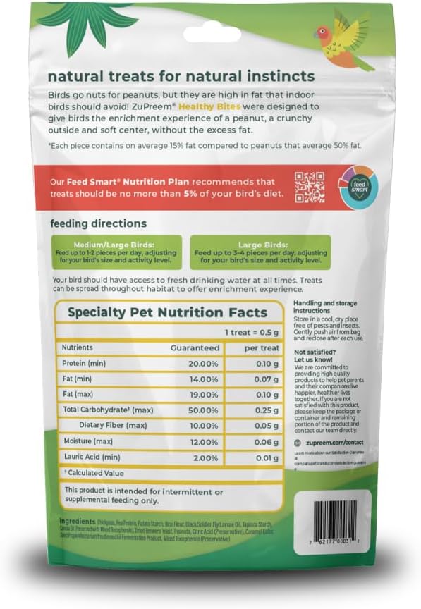 ZuPreem Healthy Bites, Rewarding Bird Treat, Medium/Large to Large Birds, No Artificial Flavors or Preservatives, Treat for Conures, Caiques, Cockatoos, and Amazons, 3oz
