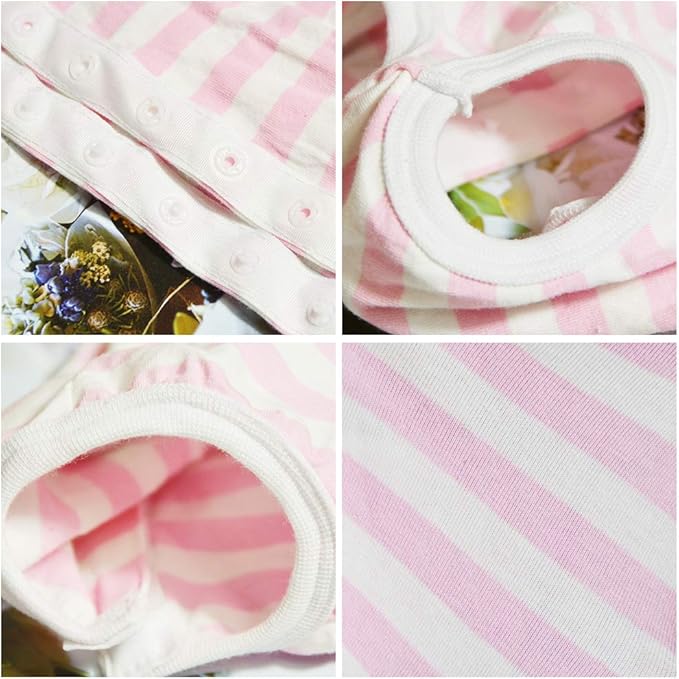 Dog’s Recovery Suit Post Surgery Shirt for Puppy, Wound Protective Clothes for Little Animals(Pink White Stripe-XXS)