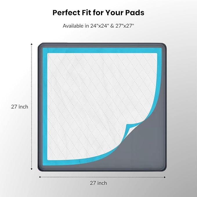 Pee Pad Holder for Dogs 27" x 27", Non-Slip Silicone Large Puppy Potty Tray Training Pads, Flat Surface for Easy-Clean, Floor Protective with Raised Edge, Dark Gray