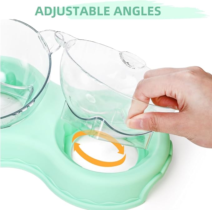 Triple Cats Bowls, Cat Food Water Bowl with Mat and Scoop, 15° Tilted Raised Cat Bowl Dishes with Automatic Water Bottle, Pet Feeding Bowls for Cats, Small Dogs, Wet, Dry Food