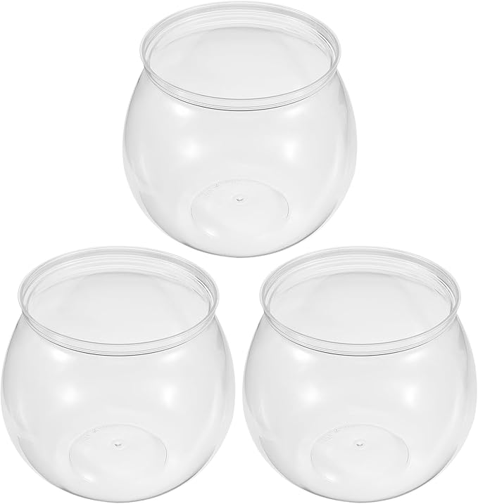 3pcs Plastic Fish Bowls Transparent Small Plastic Fish Tank Shatterproof Fishbowl Small Fish Tank Clear Round Aquarium for Betta Fish Goldfish Candy Wedding Party Favor Desktop