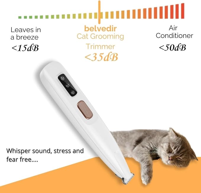 Belvedir Cat Grooming Trimmer, Belvedir Cat Trimmer, Cordless Pet Shaver, Low Noise Waterproof Rechargeable, for for Cats, Small Dogs & Animals Paws, Ears, Rump, Face, Eyes