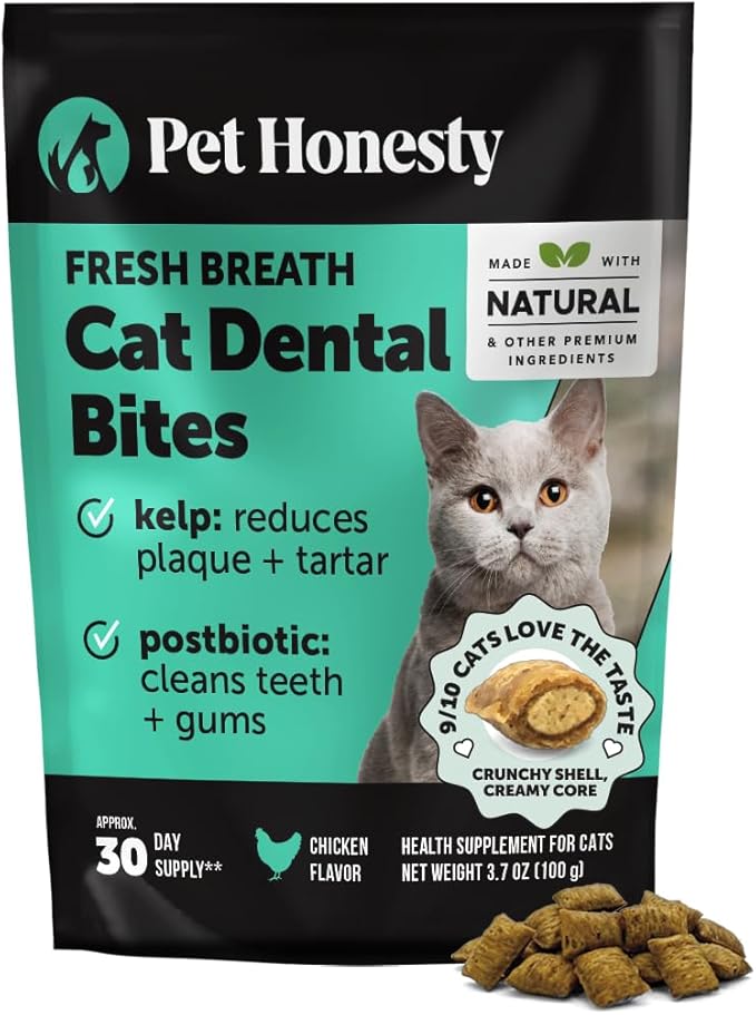 Fresh Breath Dental Bites for Cats – Crunchy & Creamy Cat Dental Treats for Fresh Breath, Tartar & Plaque Control – Dual-Texture Cat Oral Care Bites for Bright Teeth & Healthy Gums – 30 Day Supply