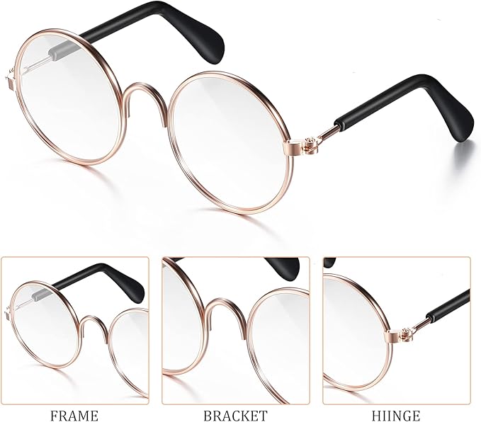 10 Pieces Cat Dog Sunglasses Funny Pet Glasses Round Metal Small Classic Retro Sunglasses Pet Hippie Cute Dog Cat Cosplay Party Costume Photo Props Cosplay Glasses(Transparent)